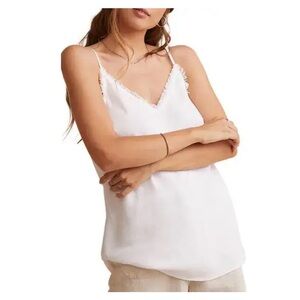 Bella Dahl White Frayed Edge Camisole Tank Top Tencel Spaghetti Strap Size M